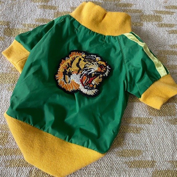 Varsity green Lion tiger wild windbreaker jacket dog coat xs small toy puppy - Picture 1 of 4